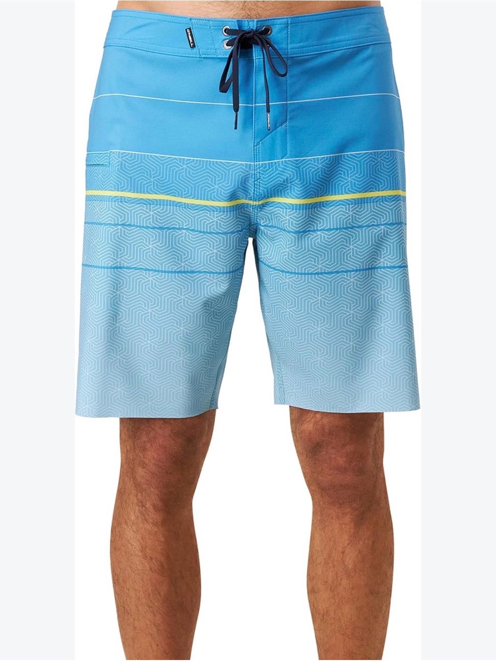 O'Neill Light Blue Patterned Boardshorts with Yellow Stripe Mens Size 30
